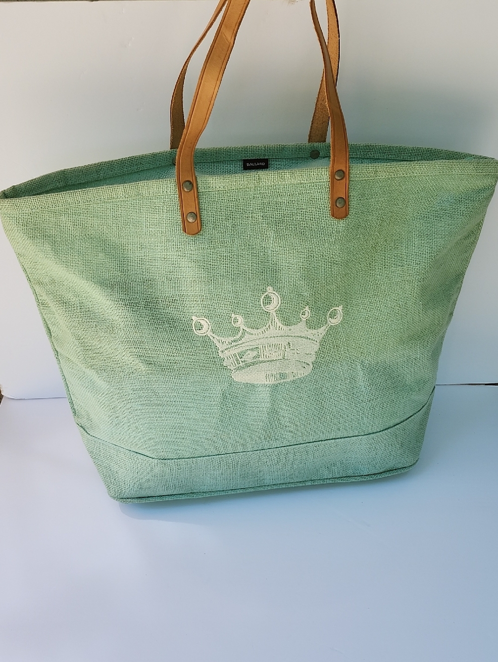 BALLARD DESIGNS JUTE/LEATHER LARGE TOTE BAG